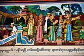 Yangon Myanmar. Shwedagon Pagoda (the Golden Stupa). Details of the panels at the sides of the  southern stairway narrating the legend of the of Shwedagon Paya. 